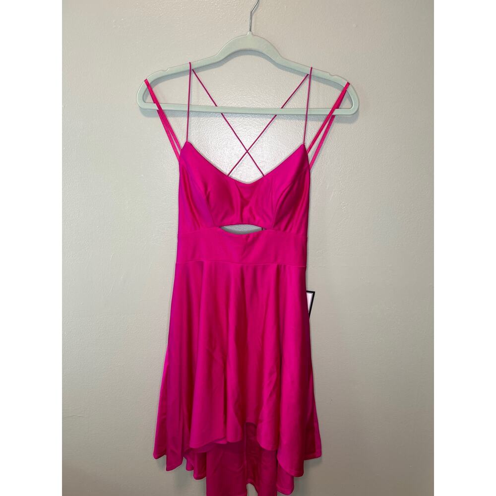 CITY STUDIOS Women 9/10 Mini Dress Keyhole-Front Fit & Flare Magenta Pink Strech